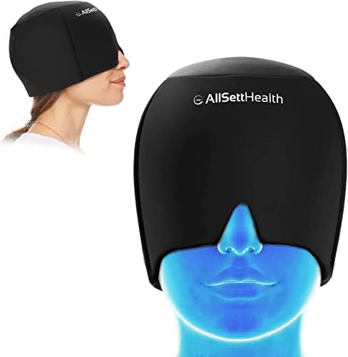 Migraine Relief Cap Ice Head Wrap and Hat | Hot/Cold Gel Pack with Face and Eye Mask Compress for Headache Relief - Black