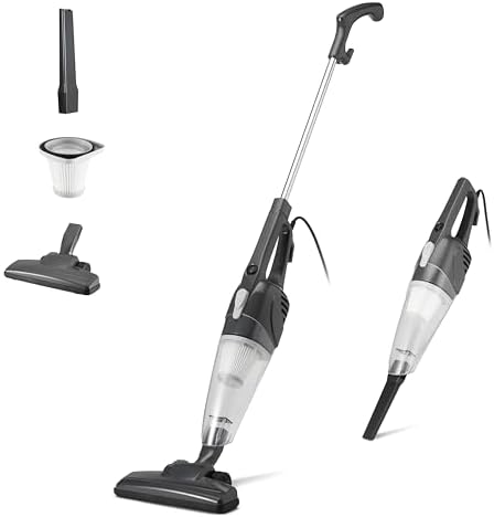Amazon Basics 2-in-1 Corded Stick Vacuum Cleaner, Converts to Handheld, Lightweight (3.9 LBS), with Washable Filter, Crevice Tools, 0.5L Dust Cup, Self-Standing, 19.7-Ft Cord, 300W, Black