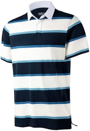 Mens Polo Shirts Striped Cotton Moisture Wicking Classic Collared Casual Golf Shirts for Men