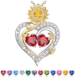 Iefil Mothers Day Gifts for Wife - 925 Sterling Silver Sunflower Double Birthstone Necklace for Women, Anniversary Birthday Gifts for Wife Mom