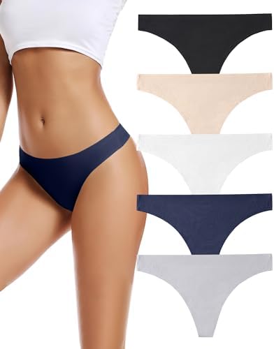 voenxe Seamless Women Underwear Thongs,No Show Ladies Thong,No Line Workout Breathable Comfortable Panties,Soft Undies,5-Pack