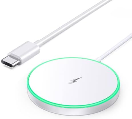 Magnetic Wireless Charger 15W Mag Safe Charger-Fast Charging Pad Compatible with iPhone17/16/15/14/13/12 Series & Airpods 2 3 Pro-LED Mag-Safe Pad with Dual Charging Ports Original Replacement（White）