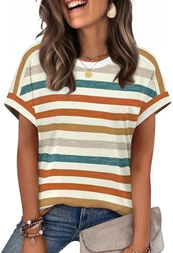 WIHOLL Womens Tops Short Sleeve Shirts Summer Outfits 2026 Spring Dressy Casual Clothes Clothing