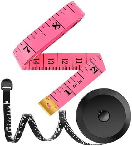 iBayam 2 Pack Tape Measure Measuring Tape for Body Fabric Sewing Tailor Cloth Knitting Vinyl Home Craft Measurements, 60-Inch Soft Fashion Pink & Retractable Black Double Scales Rulers for Body Weight