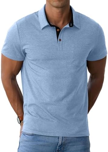 Sailwind Men's Cotton Polo Shirts Short Sleeve Casual Summer Shirts Classic Collared Golf Shirt with Pocket