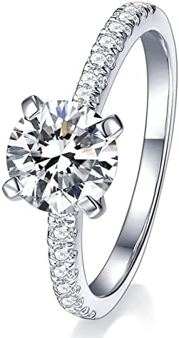 IMOLOVE Solitaire Moissanite Engagement Ring, 1CT D Color VVS1 Clarity, 925 Sterling Silver with 18K White Gold Plated, Ideal Gift for Women