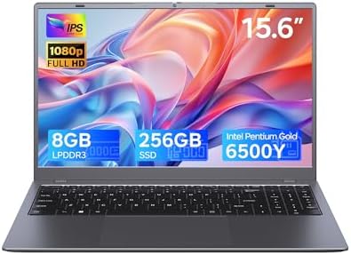 15.6 Inch Laptop with Pentium Gold 6500Y(Up to 3.4GHz), 8GB RAM 256GB SSD,1080P Full HD, USB-C,WiFi 5,BT5.0,Gray Computer Laptops for School, Business