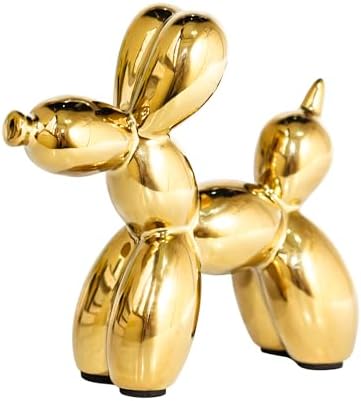 Gold Balloon Dog Statue Suitable for Living Room, Bedroom, Office Desktop Small Ceramic Animal Sculpture Art Decoration Modern Home Decor 4.3 Inches