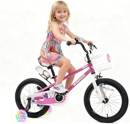 WinHope Kids Bike, 12 14 16 18 Inch Toddler Bicycle with Light Up Training Wheels and Dual Brakes, Children Bike for Beginner with Adjustable Seat and Headlebar for Boys Girls 2-9, Multiple Colors