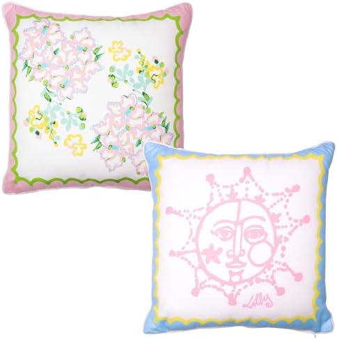 Lilly Pulitzer 20" Square Decorative Throw Pillow for Indoor and Outdoor, Throw Pillow for Couch or Patio, Outdoor Pillow for Sofa or Living Room, Sun Tiles Home (Large)