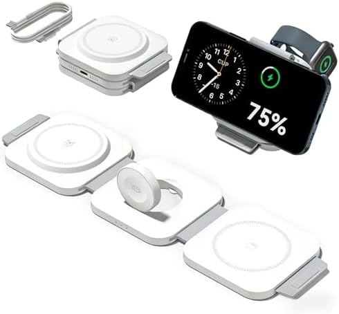 3 in 1 Charging Station for Apple Multiple Devices, Foldable Magnetic Fast Wireless Charger Dock, Travel Charging Pad for iPhone 17 16 15 14 13 12 Pro Max Plus Apple Watch Series & AirPods 4/3/2/Pro