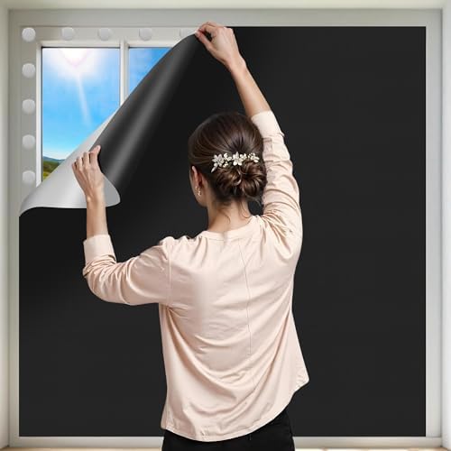 100% Black Out Window Cover Portable Blackout Shades Adhesive Thermal Blackout Blinds No Drill Guard Blind for Window Shades Temporary Room Home 40" x 57" Darkening Shades for Skylight RV Dorm