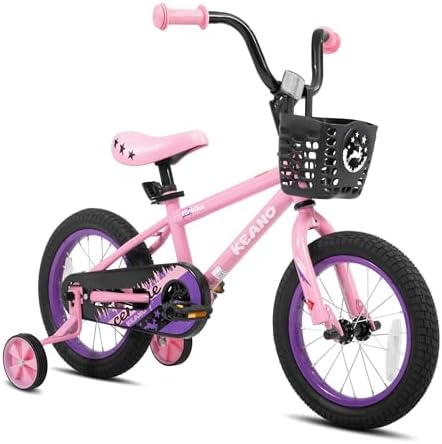 KEANO Cervine 14 16 20 Inch Kids Bike for Boys Girls Ages 3-10 Years, 14 16 Inch Toddler BMX Bikes with Training Wheels and Basket, 20 in Children Bicycles with Kickstand