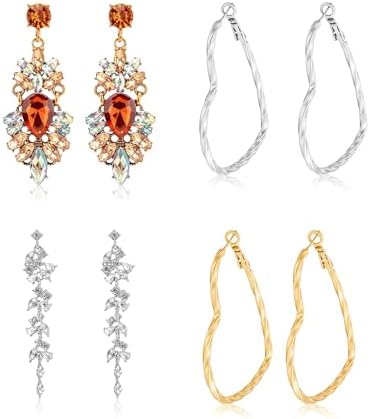 Cute Earrings for Women Trendy Gold Hoop Dangle Drop Stud Set | Non Tarnish 14K Gold Plated Stainless Steel Fashion Jewelry