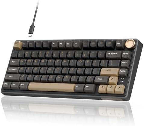 RK ROYAL KLUDGE R75 Wired Gaming Keyboard with Volume Knob, 75% Mechanical Gaming Keyboard Custom Gasket Mount with MDA Profile PBT Keycaps, QMK/VIA, Hot Swappable Silver Switch, Black