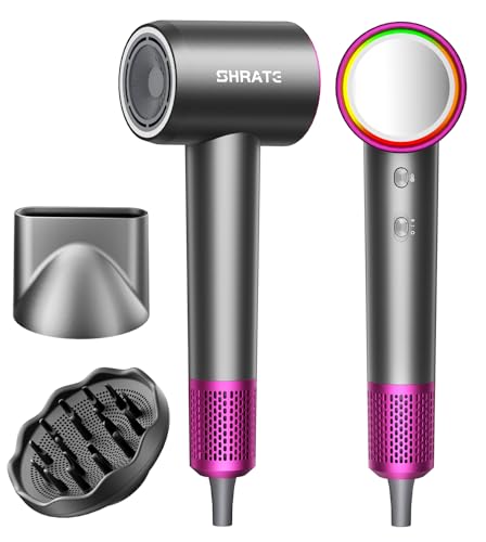 SHRATE Professional High Speed Ionic Hair Dryer | Ultra-Fast Drying | 500 Million Negative Ions | Low Noise | 160000 RPM | Compact Blow Dryer with Magnetic Diffuser for Faster Drying All Hair Types