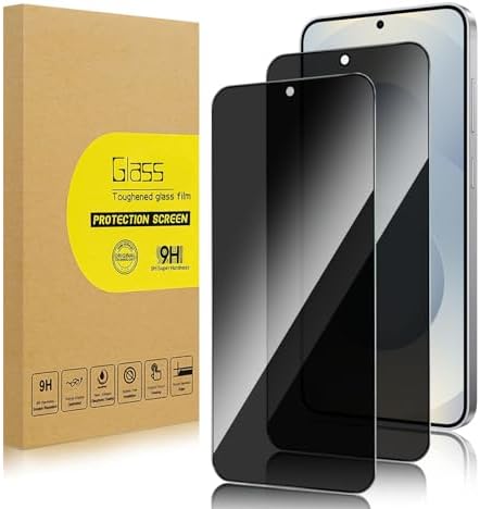 2 Pack Privacy Screen Protector for Samsung Galaxy S25 [Anti-Spy Tempered Glass] [Fingerprint Unlock Support], Anti-Scratch, Bubble-Free, Easy Install 9H Protective Glass for Galaxy S25