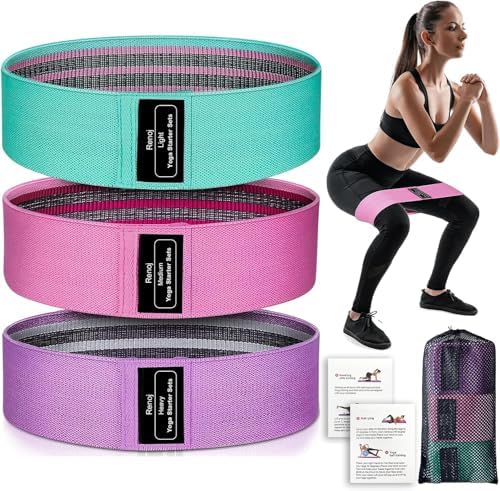 Renoj Resistance Bands for Working Out: 3-Set Professional Exercise Bands for Pilates, Yoga, Home Gym, Booty, Leg Training | Heavy/Medium/Light Fabric Loops for Women Men