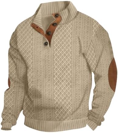 Men's Casual Sweatshirt Pullover Sweater Casual Long Sleeve Stand Collar Quarter Button Sweaters