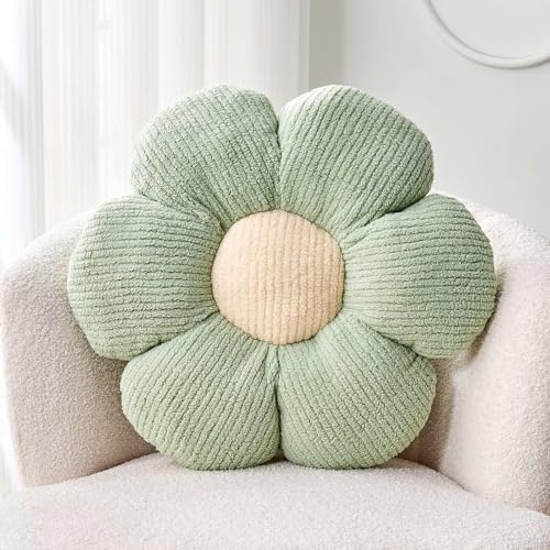 Kcvvcr Flower Throw Pillow, Soft Sage Green 14.9" Shaped Floor Pillow for Home Decor, Cute Aesthetic Plush Decorative Pillows for Bed, Sofa, Couch