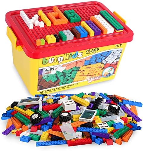 burgkidz Building Bricks 568 Pieces Toys, Classic Building Blocks Includes Wheels, Door, Window, Compatible Bulk Block with Storage Box and Baseplate, STEM Educational Gift for Kids 3+ Year