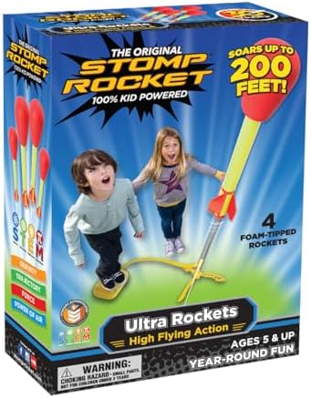 Stomp Rocket Ultra Rocket Launcher for Kids, 4 Rockets - Fun Backyard & Outdoor Kids Toys Gifts for Boys & Girls - High Flying Toy Foam Blaster Set - Multi-Player Adjustable Launch Stand