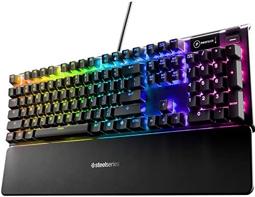 SteelSeries USB Apex 5 Hybrid Mechanical Gaming Keyboard – Per-Key RGB Illumination – Aircraft Grade Aluminum Alloy Frame – OLED Smart Display (Hybrid Blue Switch)