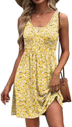 WIHOLL Women's Summer Dress 2026 A-Line Sleeveless Casual Sundress with Pockets Floral/Solid