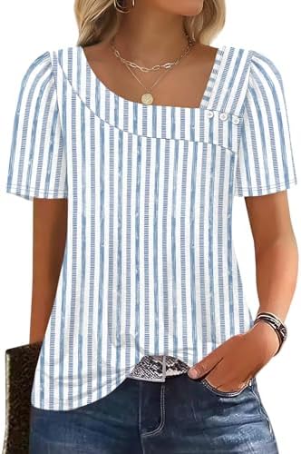 WIHOLL Womens Summer Tops Short Sleeve Shirts Square Neck Spring Outfits 2026 Fashion Clothing Blouses