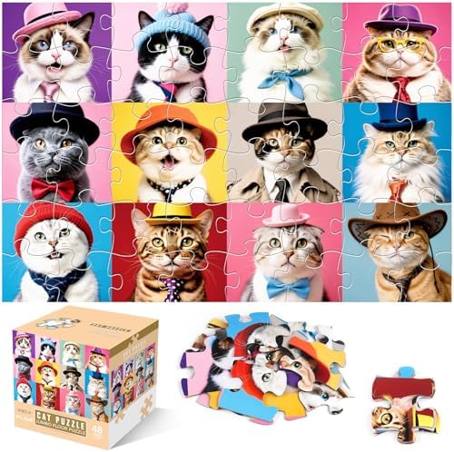 Jumbo Floor Puzzle for Kids,48 Piece Cat Jigsaw Puzzles,Pet Learning Educational Toys for Toddlers Ages 3-5,Children Easter Gift for Boy Girl Ages 4-8