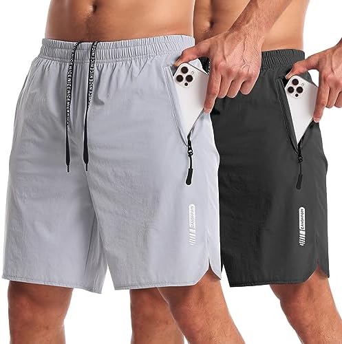 CANGHPGIN 2 Pack Mens Workout Athletic Shorts 7 inch Inseam Quick Dry Hiking Shorts Men Lightweight Sports Gym Shorts Running
