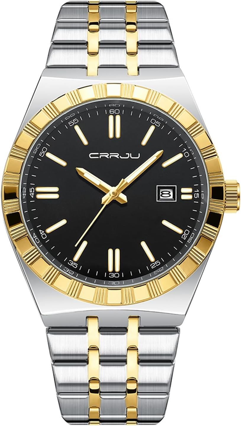 CRRJU Watches for Men,Fashion Luxury Luminous Analog Quartz Wristwatches,Business Man Calendar Watches Silver