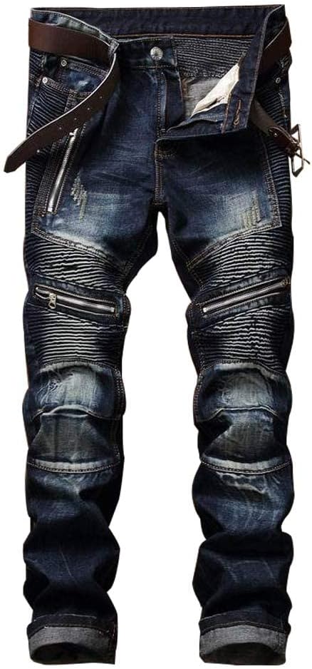 RXXKKK Men's Classic Zipper Biker Regular Fit Flex Jean