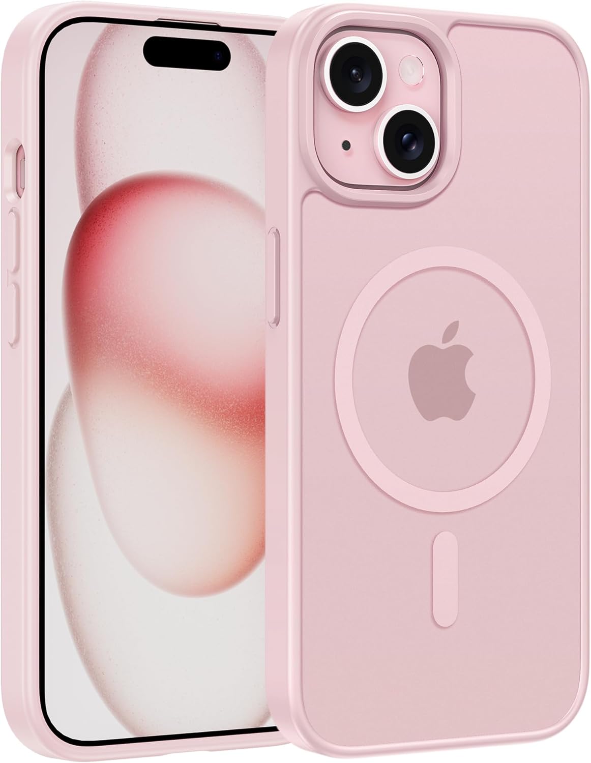 FNTCASE for iPhone 15 Case: for iPhone 14 Case &amp; iPhone 13 Case [Compatible with Magsafe] Translucent Matte Magnetic Phone Cover - Military Grade Drop Protection Shockproof Protective Cases - Pink