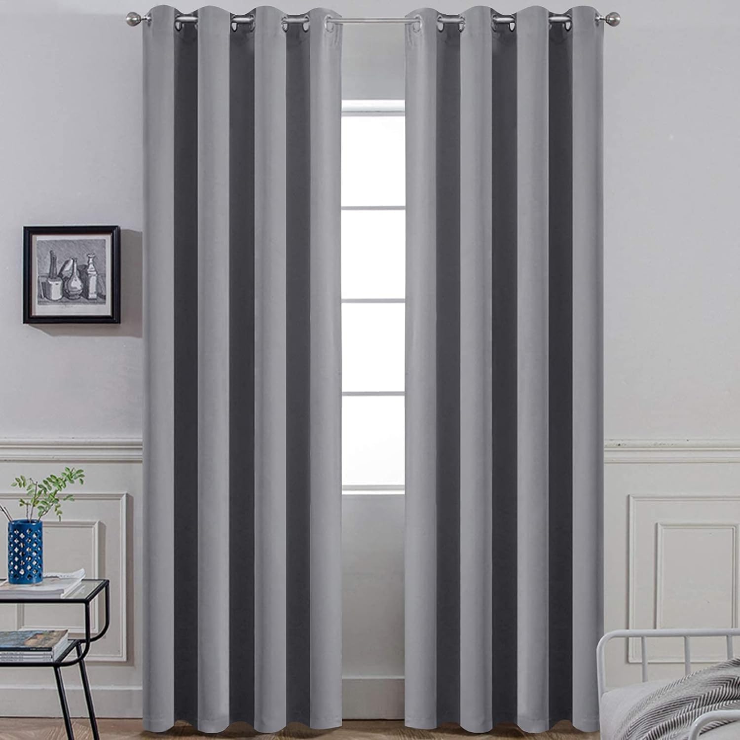 Yakamok Room Darkening Gray Blackout Curtains 84 Inch Long Light Blocking Thermal Insulated Window Treatment Grommet Drapes for Bedroom Living Room, 52W x 84L, Grey Curtains, 2 Panels