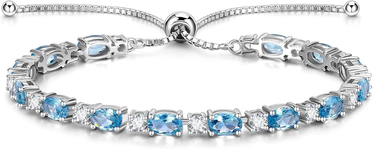 FANCIME Birthstone Tennis Bracelets Sterling Silver Bolo Tennis Bracelets Charm Fine Jewelry Birthday Gifts for Women Mom Wife Her