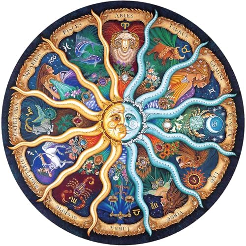 Zodiac Puzzles for Adults 1000 Pieces - Round Horoscope Astrology Jigsaw Puzzle, Challenging Difficult Mandala Constellation Puzzle for Adults, 26.7 Inch Finished Size, with Poster Included
