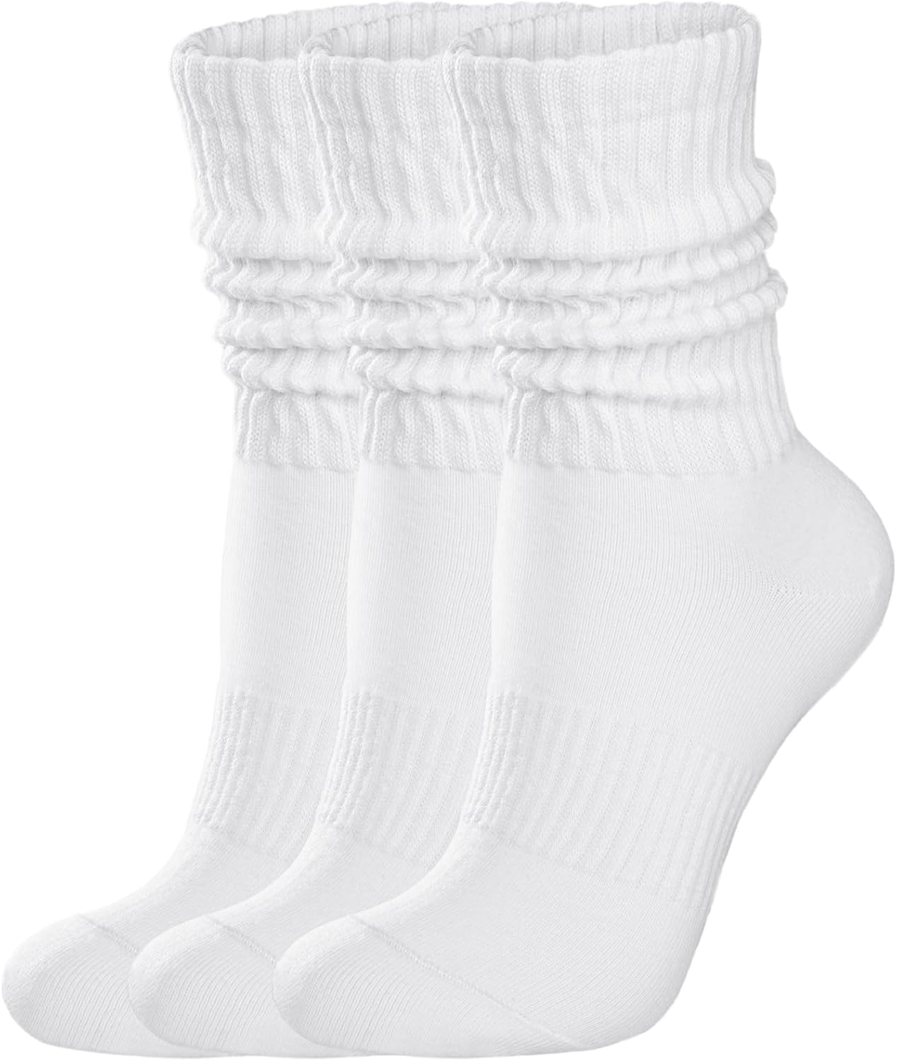 COZYOFFI Womens Scrunch Crew Socks: Retro Solid Slouch Mid Calf Socks - Cotton Casual Athletic Socks