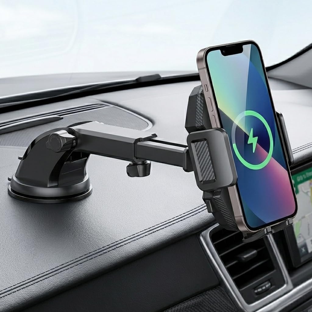 Esoulk Wireless Car Charger Phone Mount, 15W Fast Charging Car Mount Charger with Auto Clamping, Car Charger Phone Holder for iPhone, Wireless Charger Car Mount for Dashboard &amp; Windshield