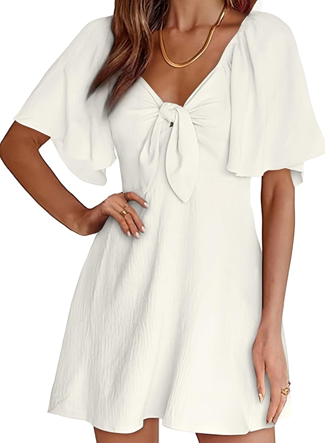 Dokotoo Womens Dresses 2026 Spring Summer Deep V Neck Elegant Bow tie Mini Dress S-XL