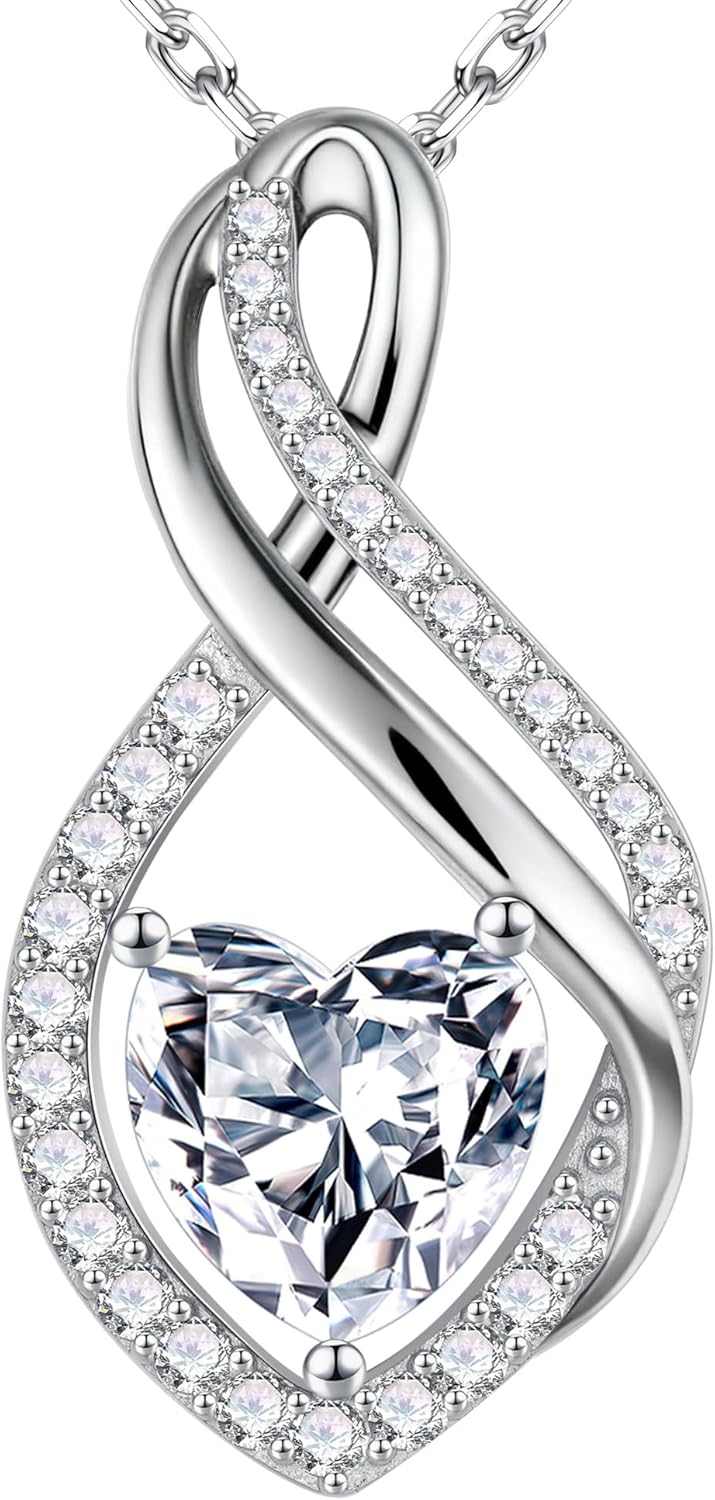 MOOSEA Infinity Moissanite Necklace for Women, 1-3CT 925 Sterling Silver Anniversary Birthday Gifts for Women Wife Moissanite Heart Pendant Jewelry Gifts