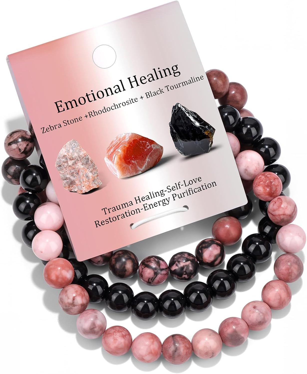Vinswet Healing Crystal Bracelets for Women Men 8mm Tiger Eye Hematite Black Obsidian Natural Stone Beaded Stretch Bracelet Triple Protection Handmade Gemstone Reiki Spiritual Jewelry Gifts
