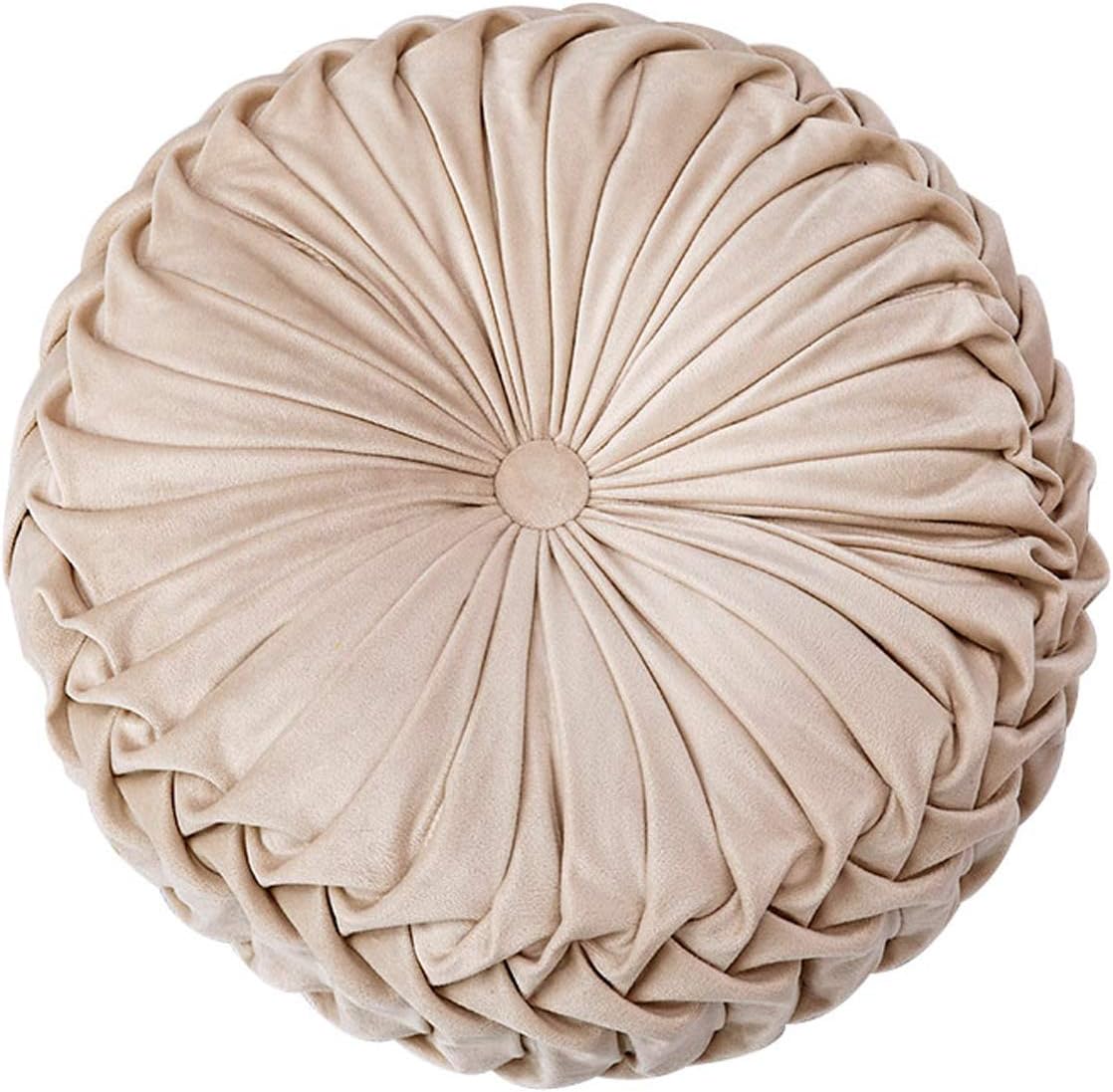 HLOVME Throw Pillow for Couch Decorative 3D Pumpkin Round Velvet Cushion for Sofa Bed Chair Floor 15"X15", Beige