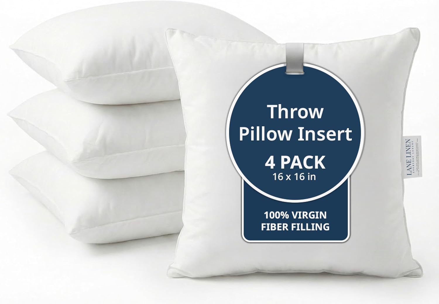 LANE LINEN 16x16 Throw Pillow Insert - Set of 4 White Inserts for Decorative Pillow Covers for Bed, Decorative Pillows for Bed, Couch Pillows, Throw Pillows for Couch