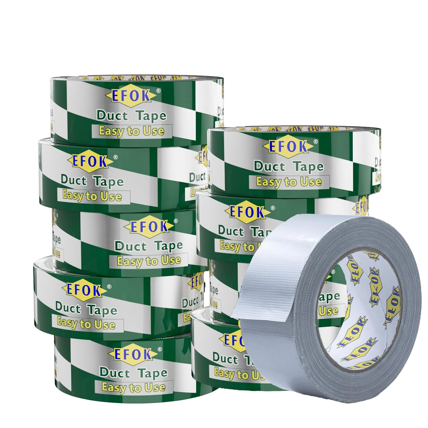 EFOK 10 Pack Duct Tape Heavy Duty Waterproof, Sliver Duct Tape Bulk 1.88 Inch X 90 Ft, Strong Adhesive for Indoor Outdoor Tear By Hand