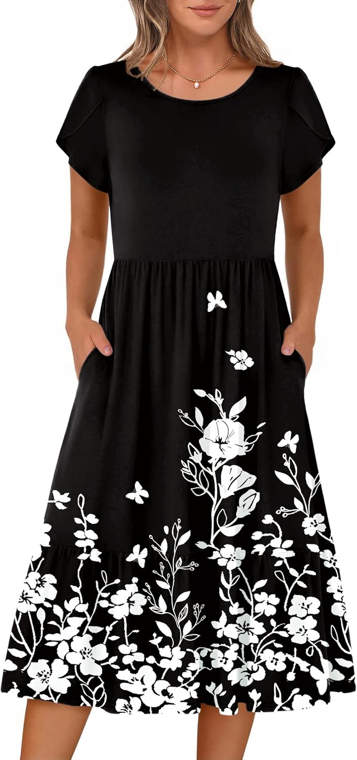 HOTOUCH Summer Dresses for Women 2026 Casual Midi Boho T Shirt Dress Ladies Sundress Aline Long Beach Vacation Clothes