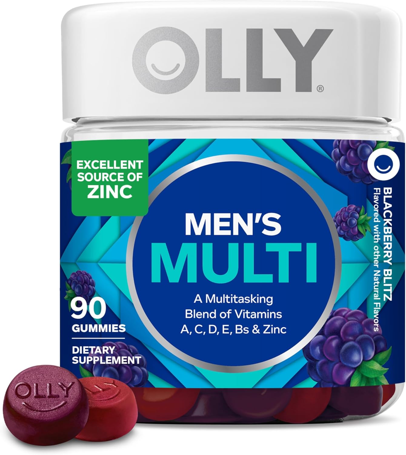 OLLY Men's Multivitamin Gummy, Vitamins A, C, D, E, B, Zinc, Blackberry Flavor, 45 Day Supply - 90 Count