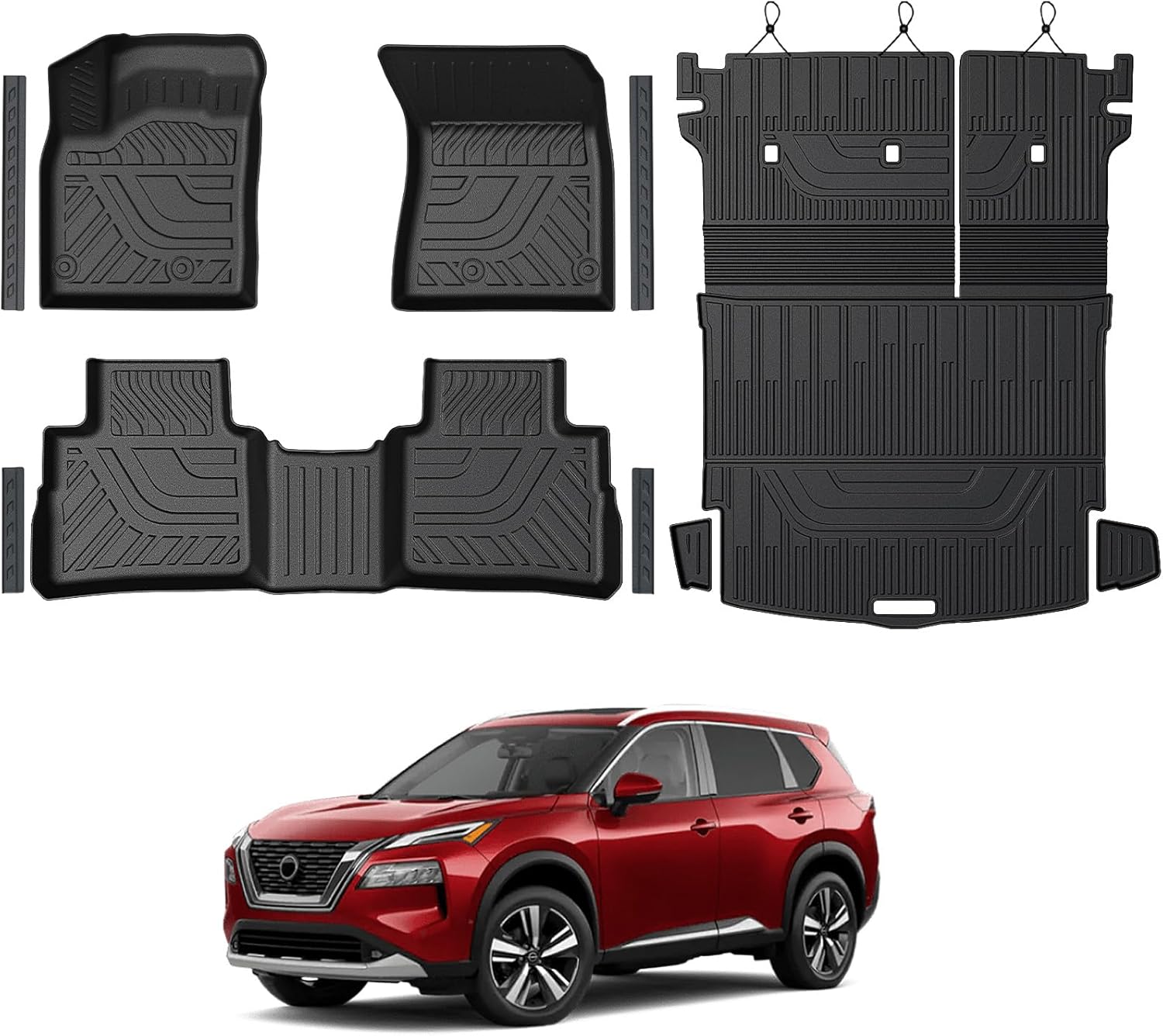 GALVAGNITE Floor Mats Set for Nissan Rogue 2026 2025 2024-2021 Accessories, Full Coverage All Weather Floor Mats Cargo Mat with Backrest Protectors &amp; Door Sill Guards (Not for Sport)
