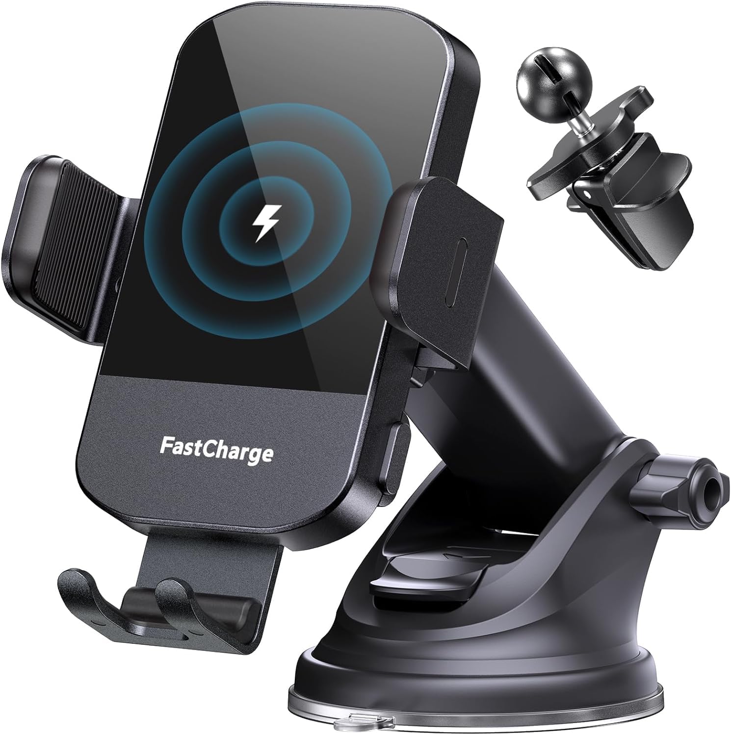 CHGeek Wireless Car Charger, 15W Fast Charging Auto Clamping Phone Holders Phone Mount fit for iPhone 17 16 15 14 13 12 Pro Max 11 XR XS, Samsung Galaxy S25 Ultra S24 S23, Black