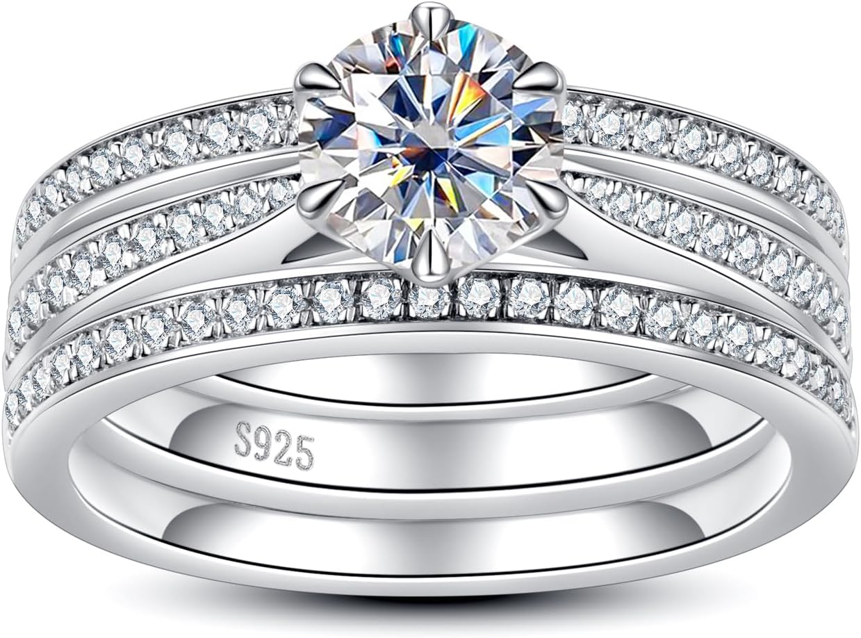AimiIee Moissanite Wedding Rings Bridal Set 3.7CTTW D Color VVS1 Clarity Round Brilliant Cut 925 Sterling Silver Moissanite Wedding Band Engagement Rings for Women with Certificate